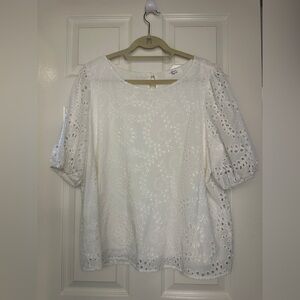 Beacon White Eyelet Puff-Sleeve Blouse